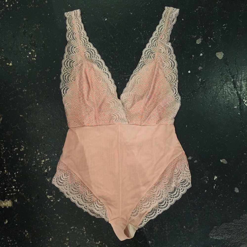 Free People Nude Lace Bodysuit